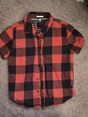 Cat & Jack Orange and Black Buffalo Check Short Sleeve Button-Up Shirt